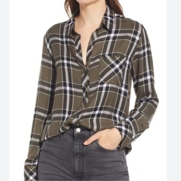 Rails Hunter Black Olive Ivory Plaid Button Up Shirt - Picture 2 of 12